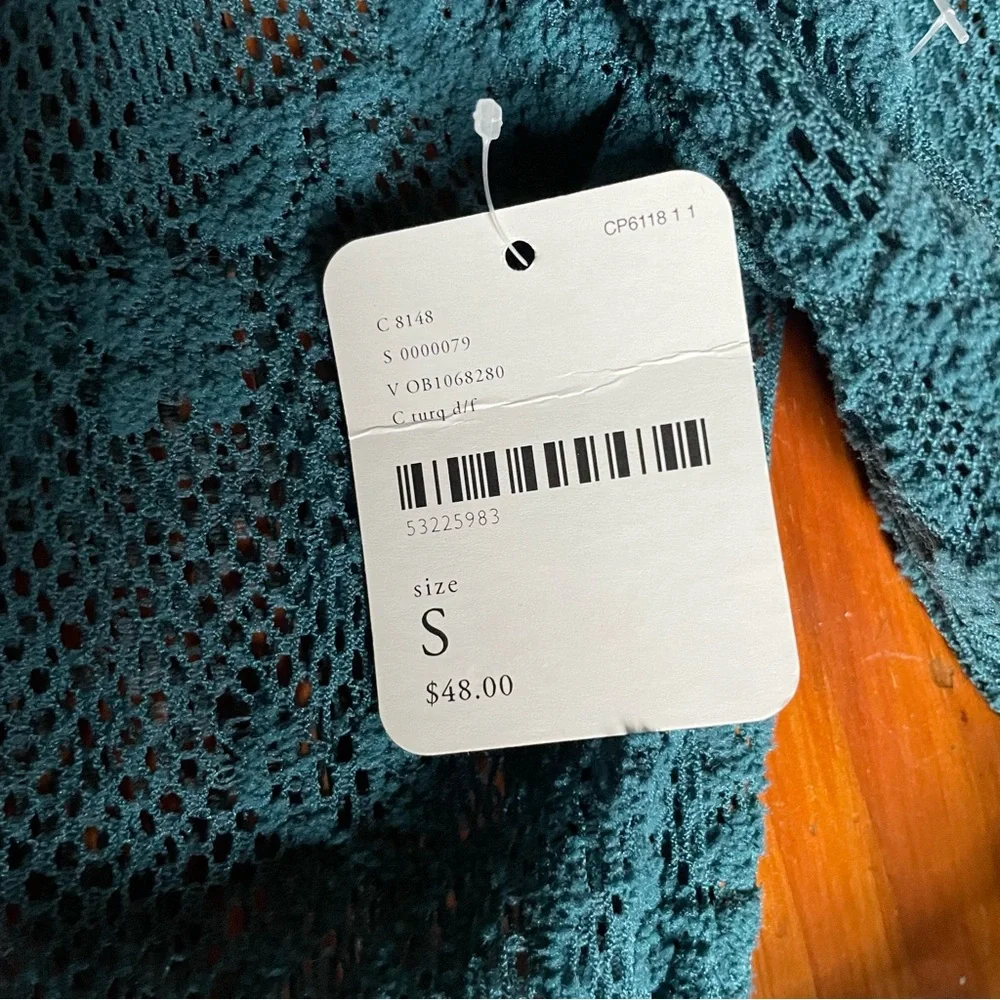 Intimately Free People Floral Mesh Layering Top Teal Sz Small